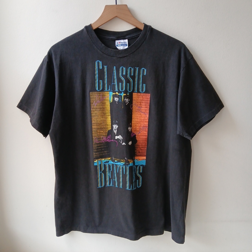 Vintage Beatles Band T Shirt Black XL
